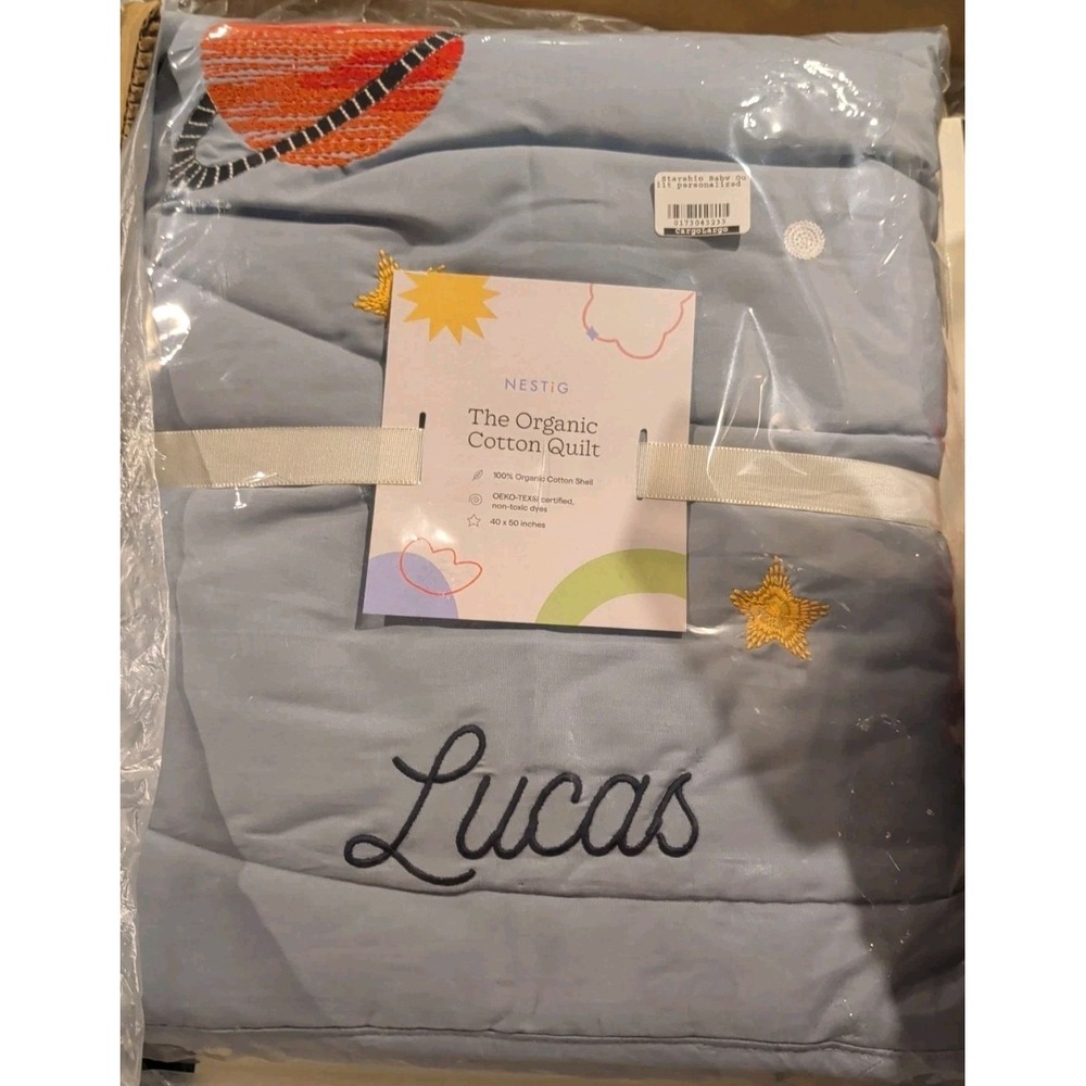 Nestig Starship Space Personalized Baby Quilt "Lucas" Crib Blanket